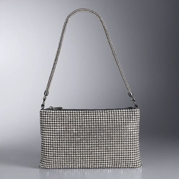 Vera Wang Silver Clutch with Rhinestone Detail - Picture 1 of 6